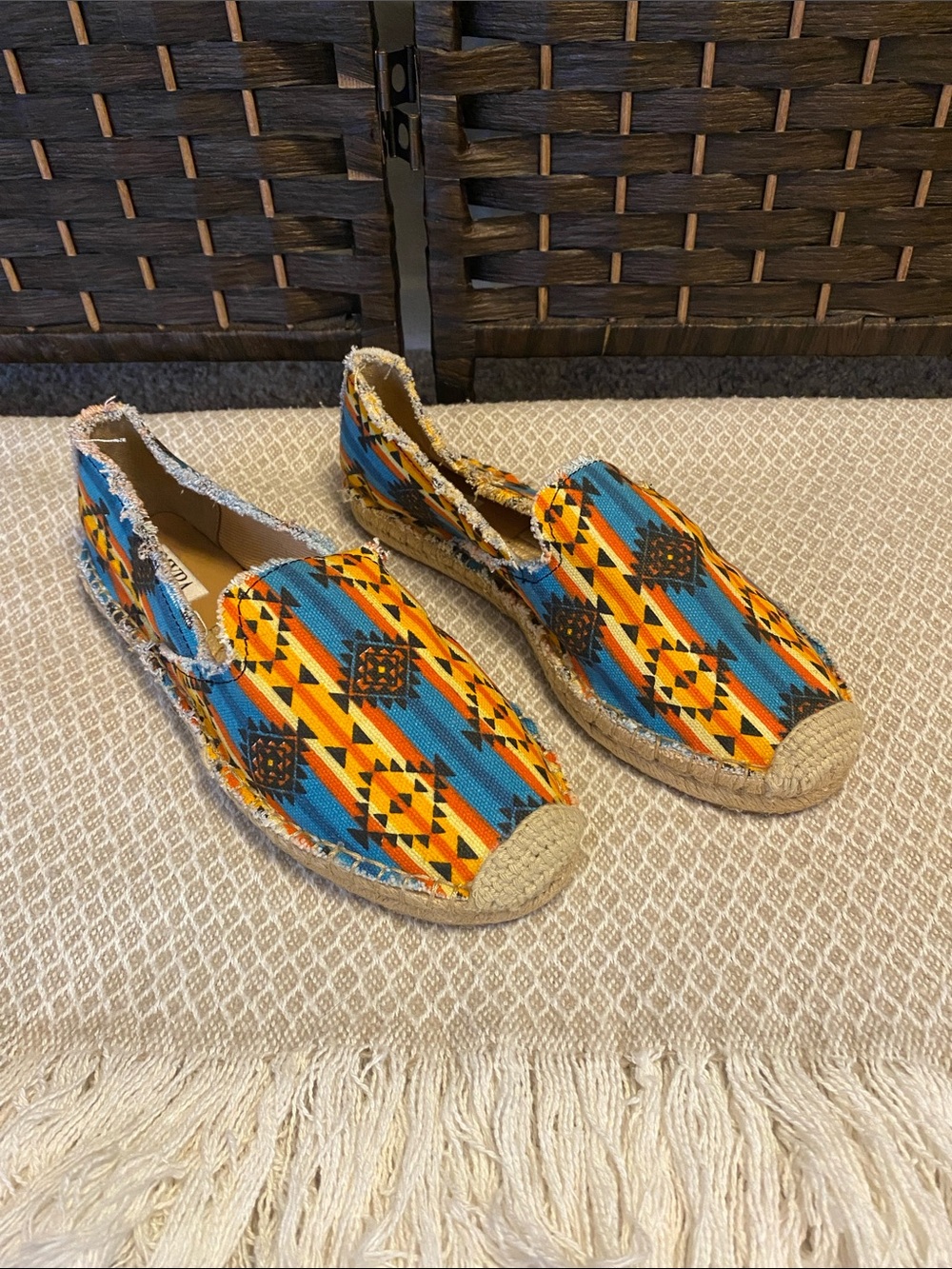 Myra Bag “Doodle” Blue & Orange Patterned Espadrille Slip-Ons - Size 7 - NWOT